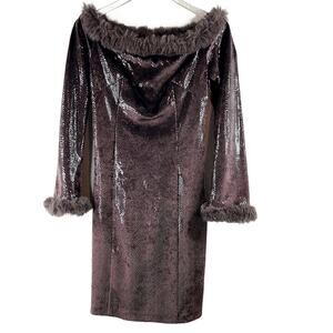 Vintage IKITO by Jiki of Monte Carlo Snakeskin Print Faux Fur Trim Bodycon Dress